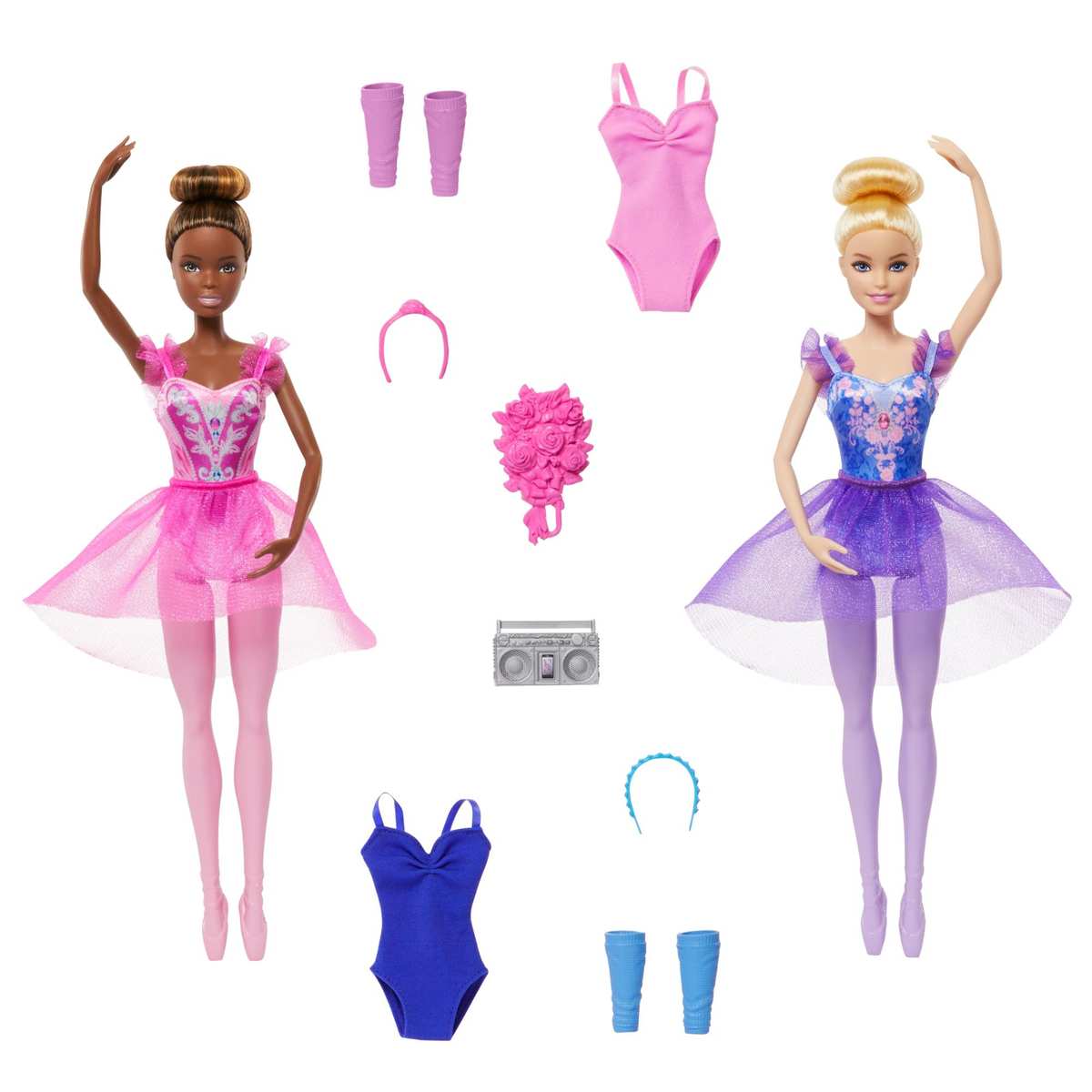 Barbie Ballettstudio Set mit 2 Puppen + 9 Zubehörteilen zusätzlichem Outfit 3+ HXC37