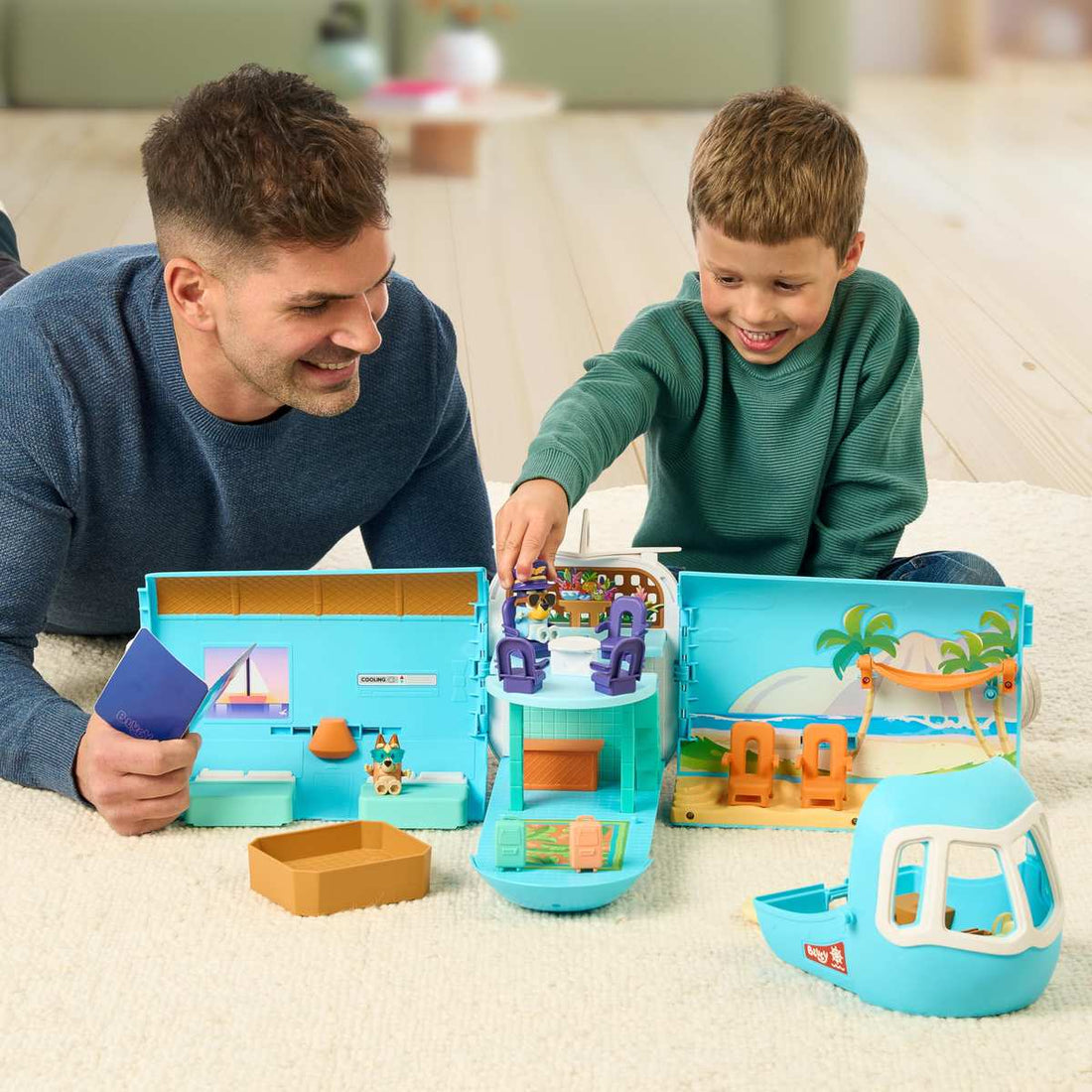 BlueY 3-in-1 Flugzeug-Spielset zum Ausklappen Hotelresort 25 Geräusche 15 Spielzeugteile 3+