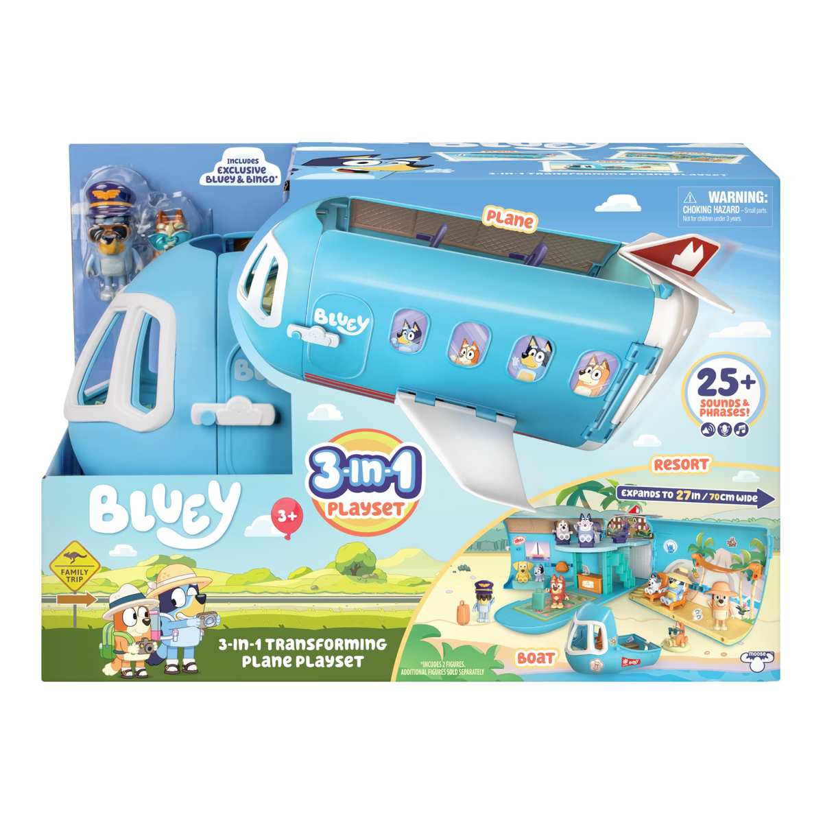 BlueY 3-in-1 Flugzeug-Spielset zum Ausklappen Hotelresort 25 Geräusche 15 Spielzeugteile 3+