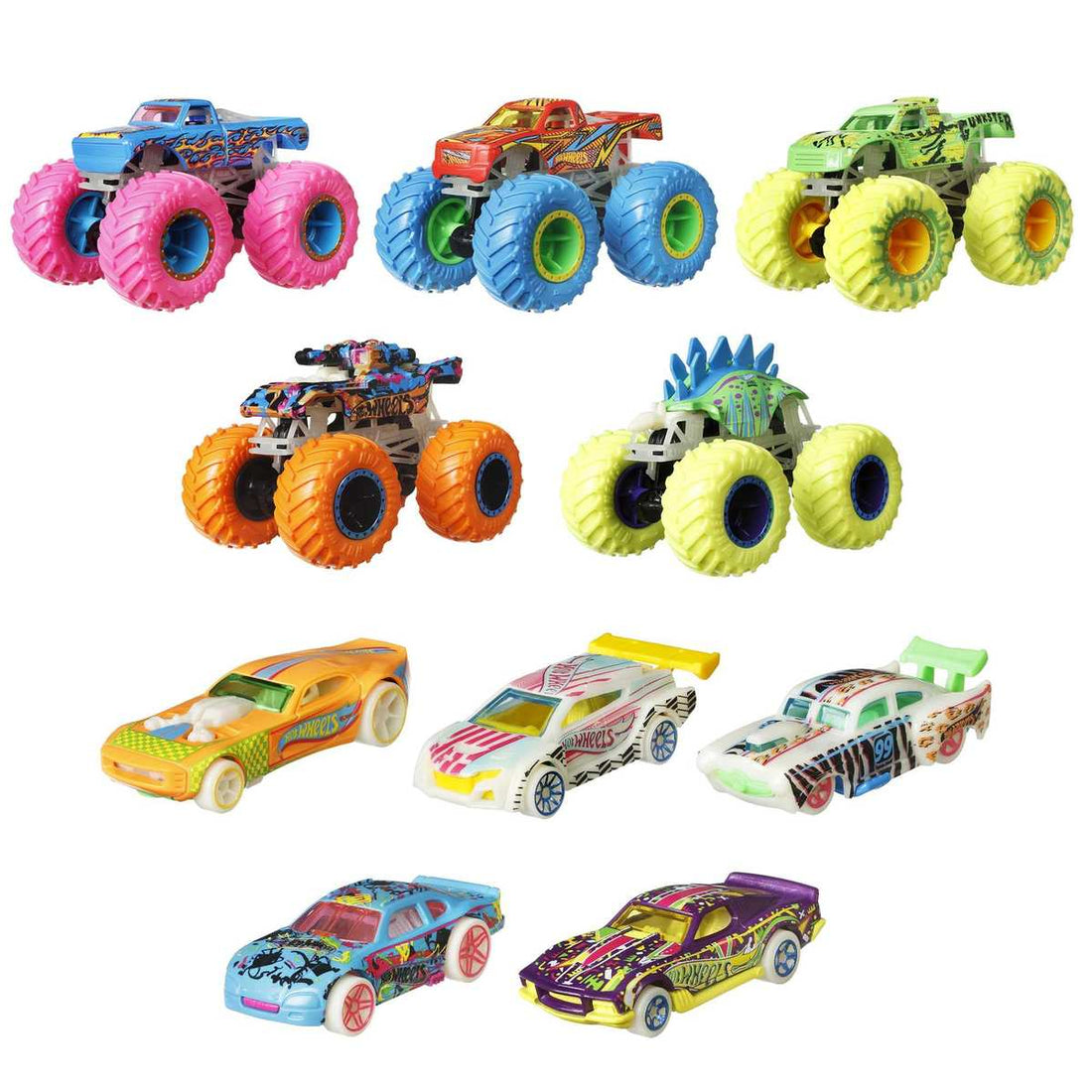 Hot Wheels Monster Trucks Multipack leuchtend im Dunkeln 10 Fahrzeuge 1:64 HCB57 3+