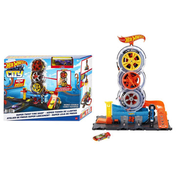 Hot Wheels City Super Reifenshop Spielset enthält 1 Fahrzeug Spielzeug für Kinder von 4 bis 8 Jahren HDP02