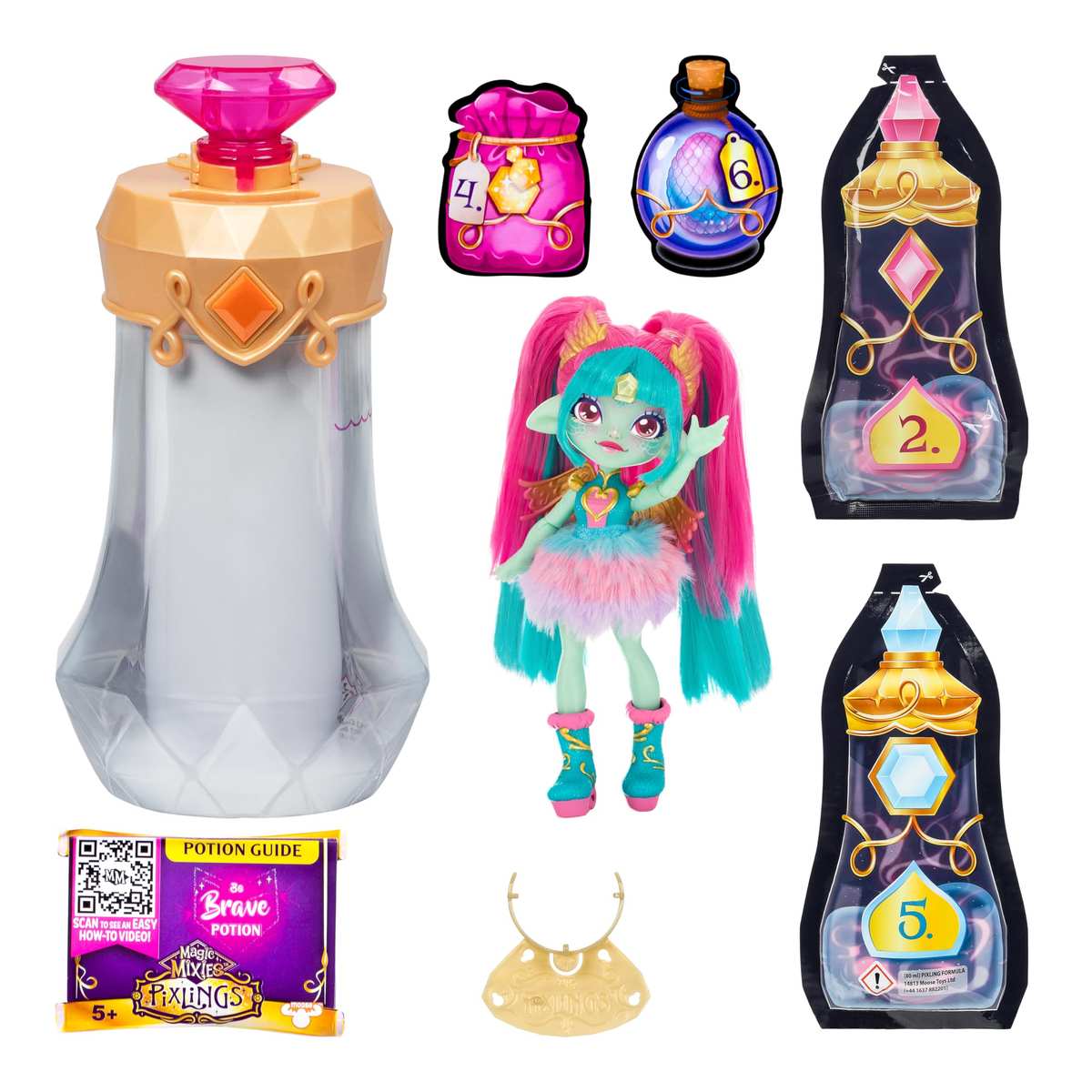 Magic Mixies Pixlings Puppe Amber im REH-Look Magische Enthüllung Zaubertrank-Flasche 5+