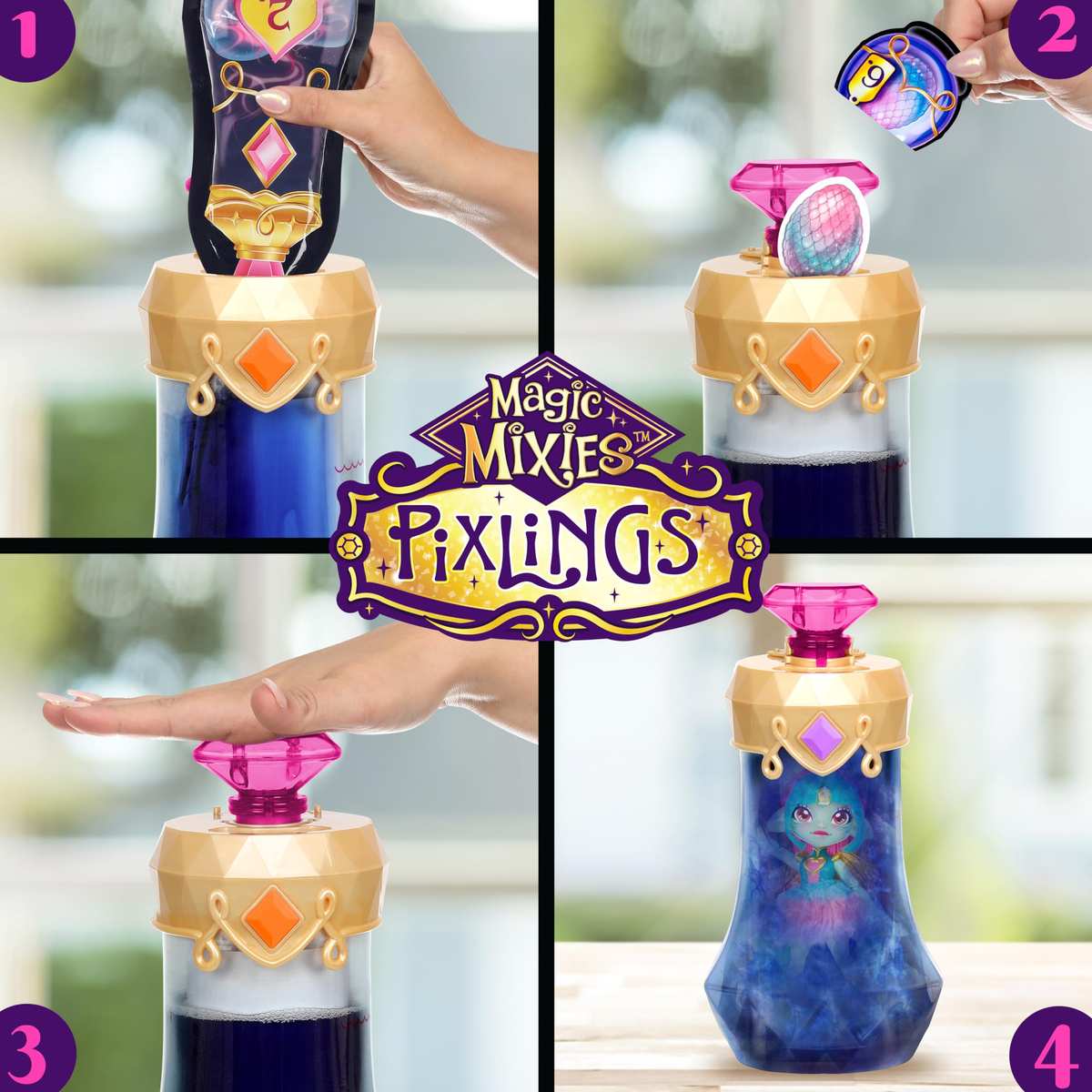 Magic Mixies Pixlings Puppe Amber im REH-Look Magische Enthüllung Zaubertrank-Flasche 5+