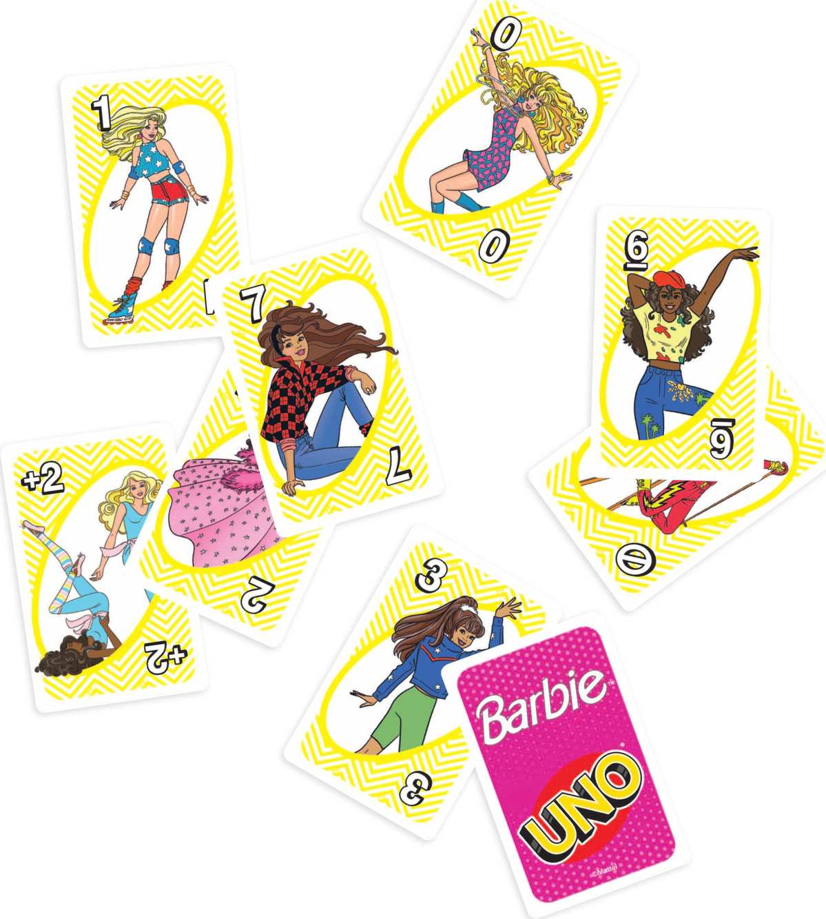Mattel Games UNO Barbie Kartenspiel spezielle Hi Barbie! Regeln 7+ 2-4 Spieler