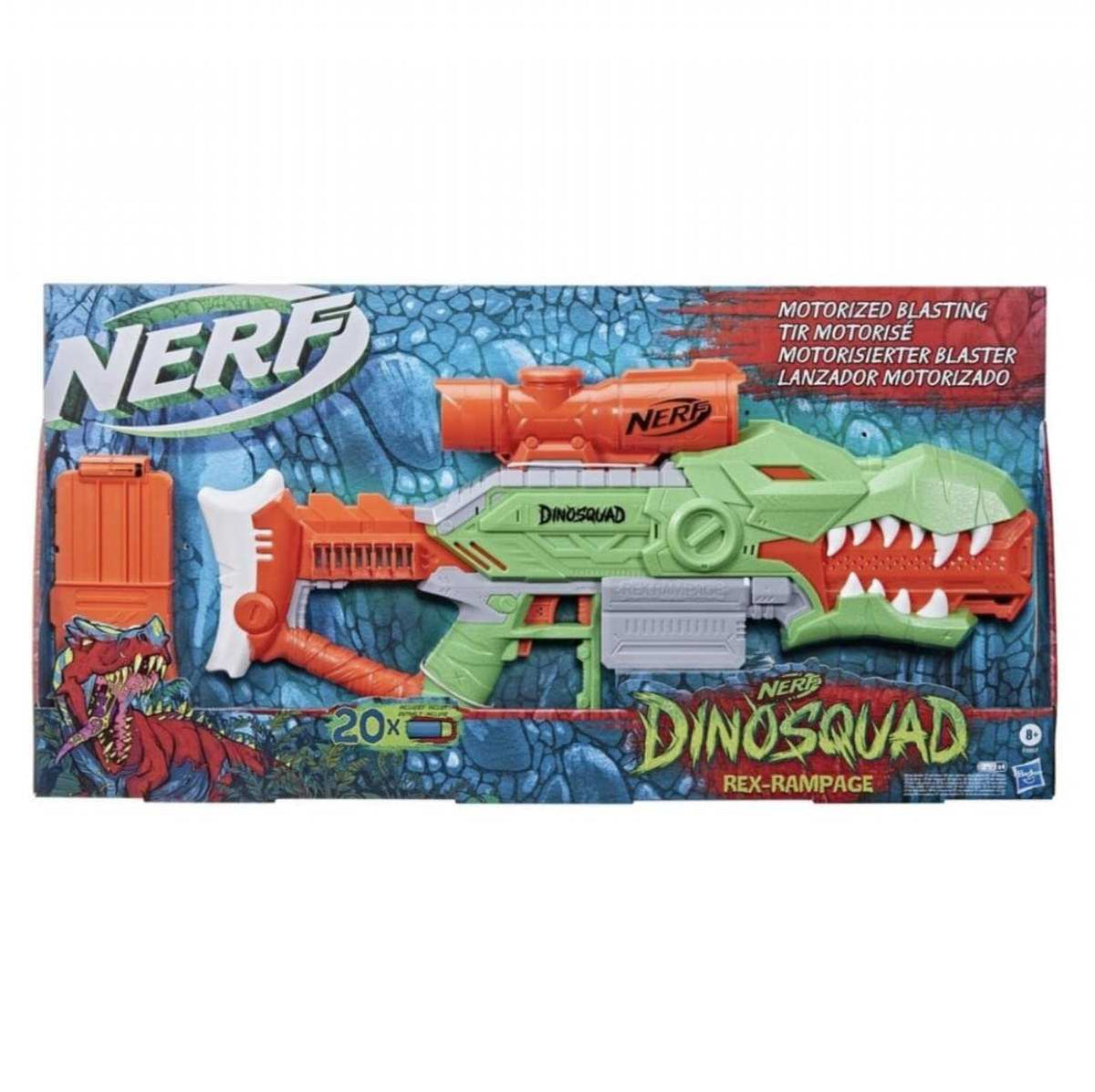 Nerf DinoSquad Rex-Rampage motorisierter Blaster 10-Dart Clip-Magazin 20 Nerf Darts 10-Dart Aufbewahrung 8+