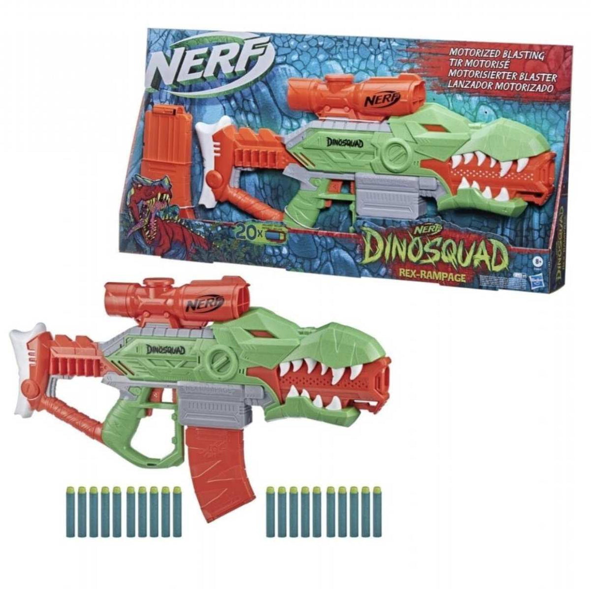 Nerf DinoSquad Rex-Rampage motorisierter Blaster 10-Dart Clip-Magazin 20 Nerf Darts 10-Dart Aufbewahrung 8+