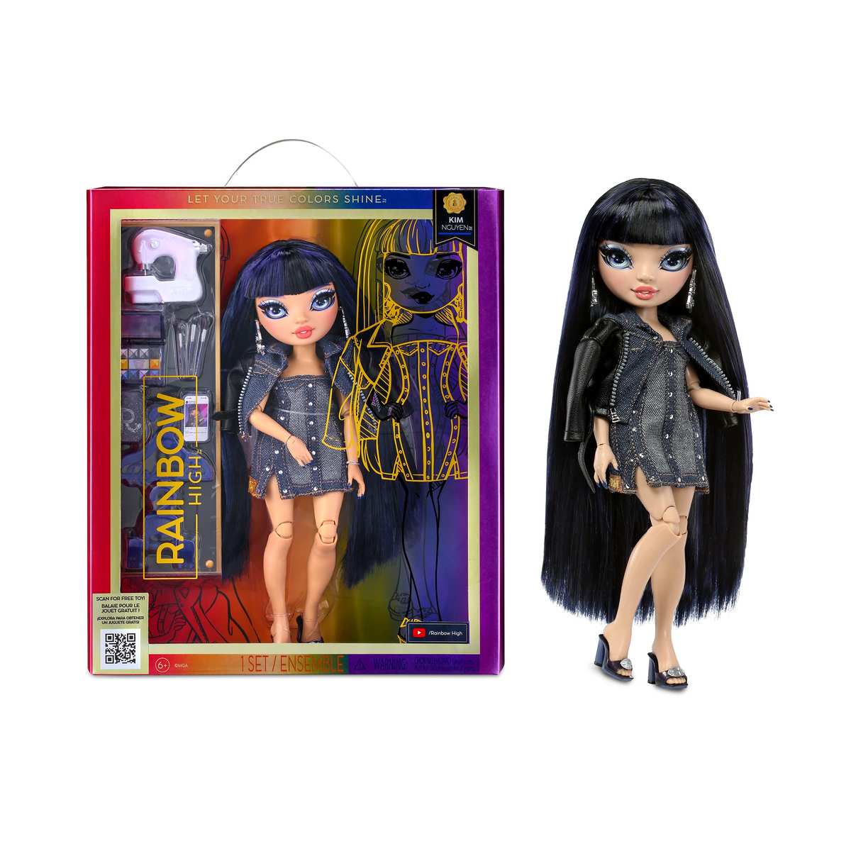 Rainbow High Modepuppe – Kim Nguyen - Blaue Puppe – Modisches Outfit & 10+ Bunte Spiel-Accessoires - Für Sammler und Kinder von 4-12 Jahren