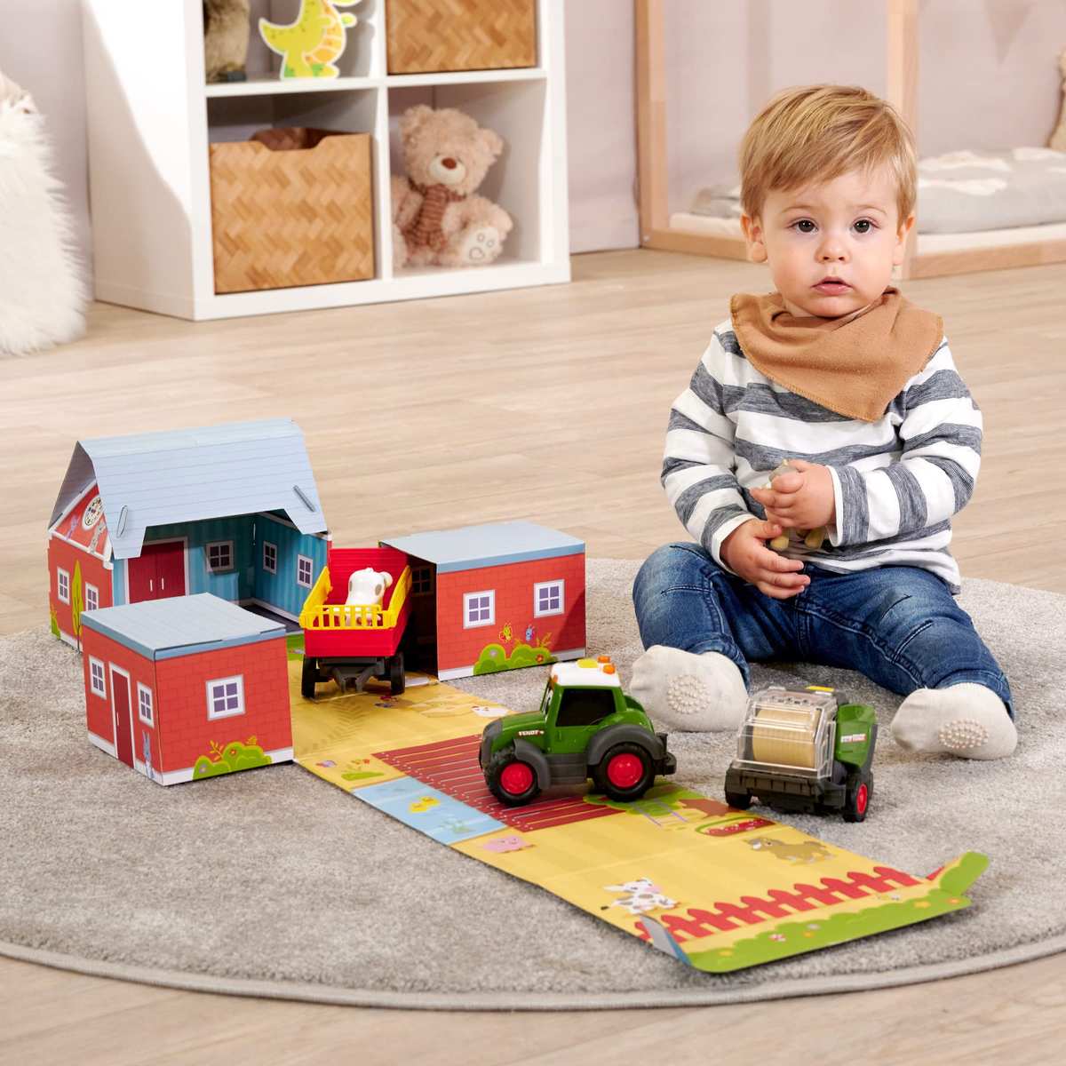 Dickie Toys ABC Fendt Traktor mit Anhänger Heuballenpresse & Tieren ab 12 Monaten 204118002ON1 Mehrfarbig