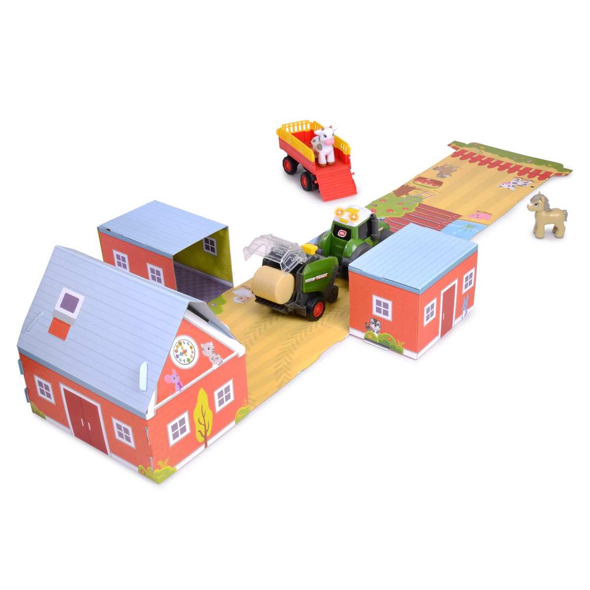 Dickie Toys ABC Fendt Traktor mit Anhänger Heuballenpresse & Tieren ab 12 Monaten 204118002ON1 Mehrfarbig