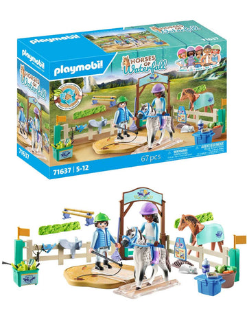 PLAYMOBIL Horses of Waterfall 71637 Moderne Reitschule inklusive beweglicher Longierplatte Pferd + Zubehör 5+
