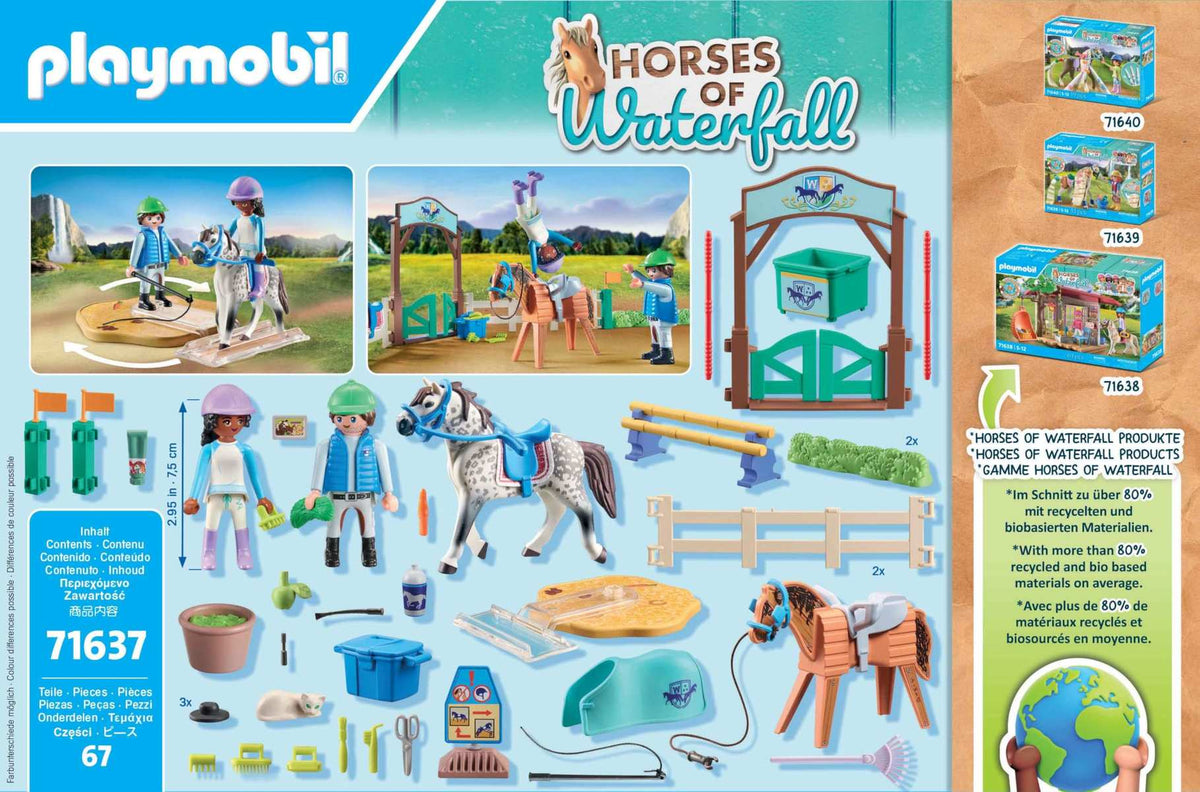 PLAYMOBIL Horses of Waterfall 71637 Moderne Reitschule inklusive beweglicher Longierplatte Pferd + Zubehör 5+