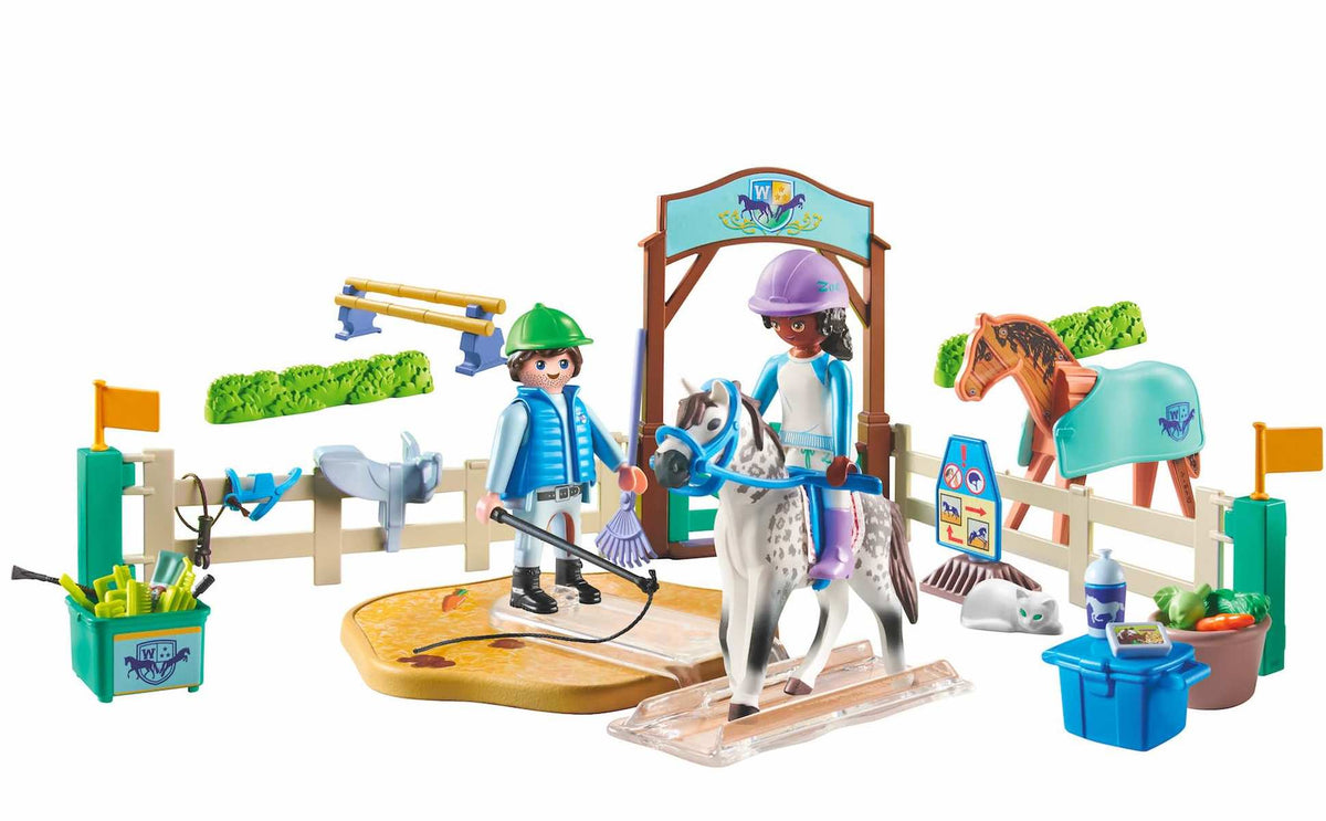 PLAYMOBIL Horses of Waterfall 71637 Moderne Reitschule inklusive beweglicher Longierplatte Pferd + Zubehör 5+