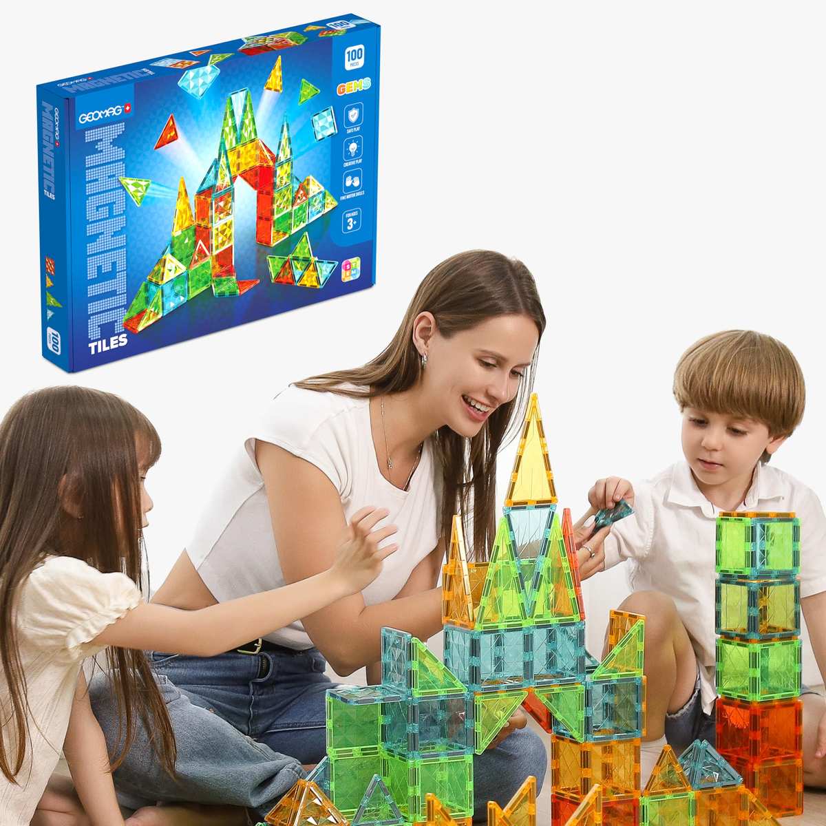 GEOMAG 100 Teile Magnetspiel Fliesen in 4 Formen Montessori Spielzeug 3+ Lernspielzeug