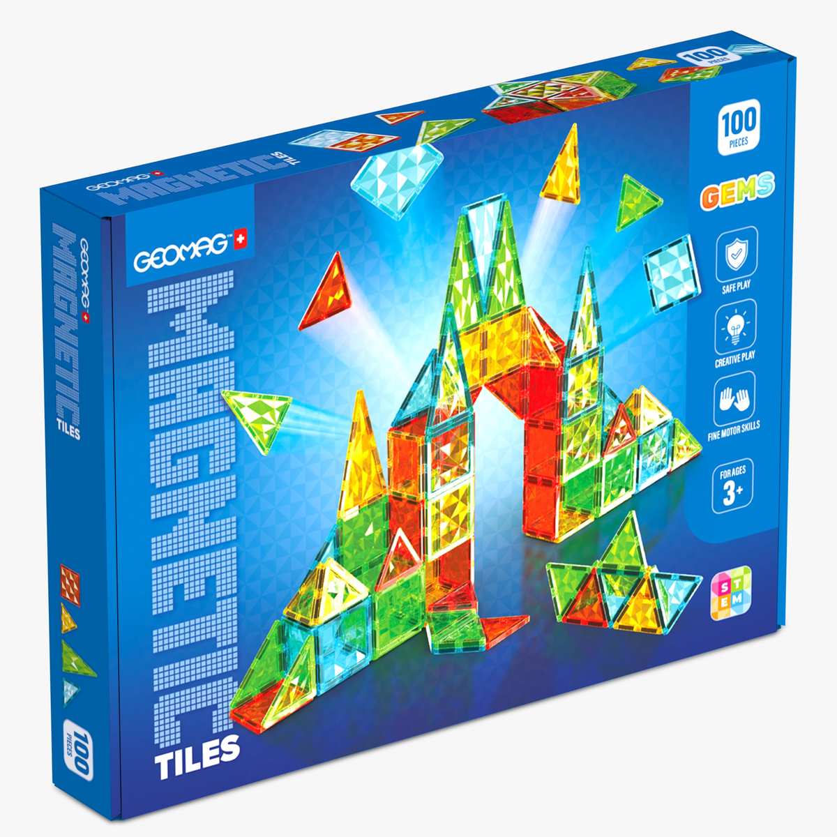 GEOMAG 100 Teile Magnetspiel Fliesen in 4 Formen Montessori Spielzeug 3+ Lernspielzeug