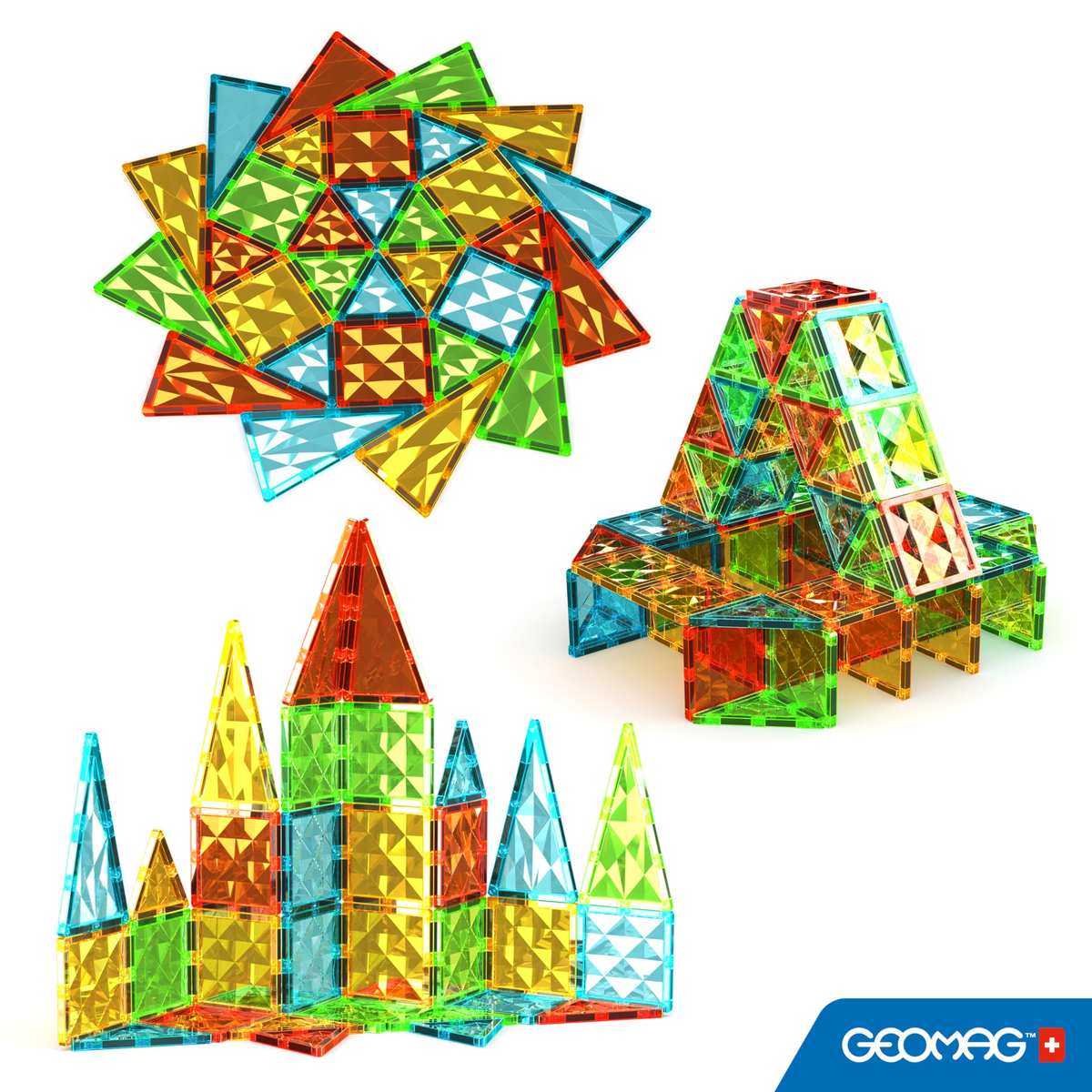 GEOMAG 100 Teile Magnetspiel Fliesen in 4 Formen Montessori Spielzeug 3+ Lernspielzeug