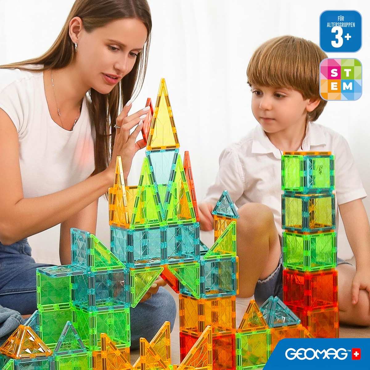 GEOMAG 100 Teile Magnetspiel Fliesen in 4 Formen Montessori Spielzeug 3+ Lernspielzeug