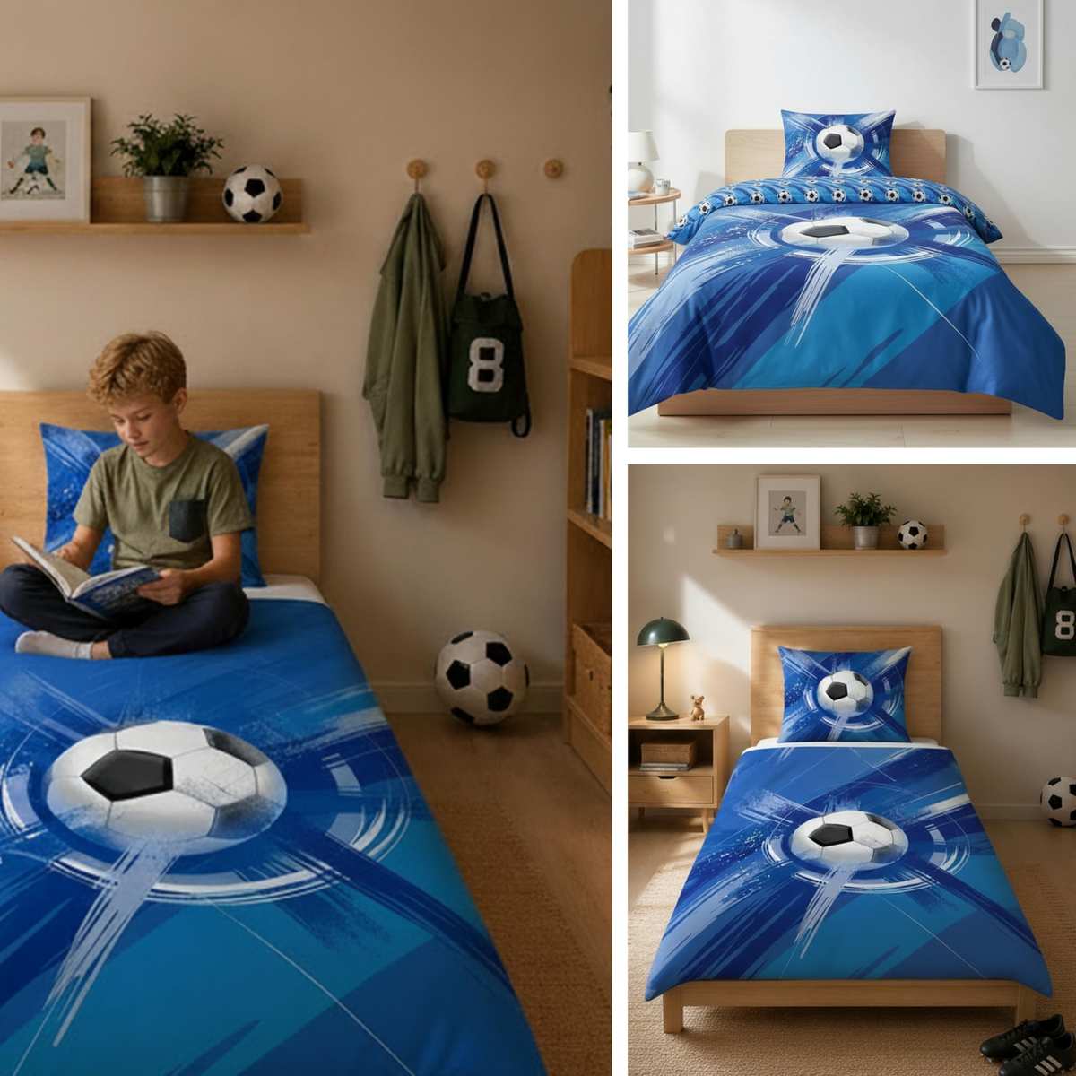 termana Fußball Bettwäsche 135x200 80x80 blau Microfaser angenehm & weich