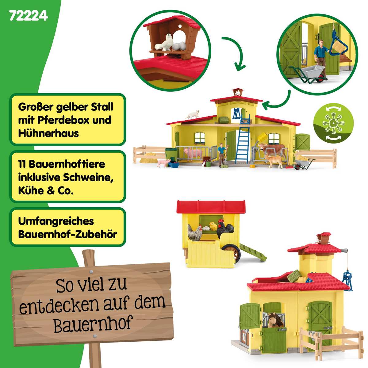 Schleich Farm World 72224 Farm mit Hühnerstall und Pferdebox 123 Teile 3+