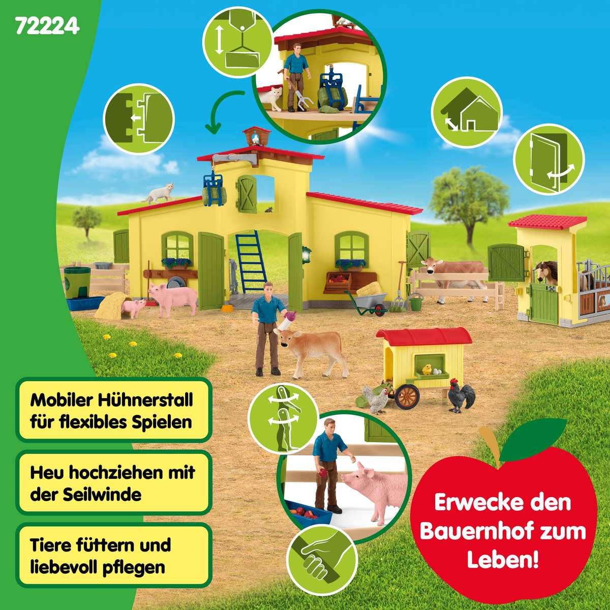 Schleich Farm World 72224 Farm mit Hühnerstall und Pferdebox 123 Teile 3+