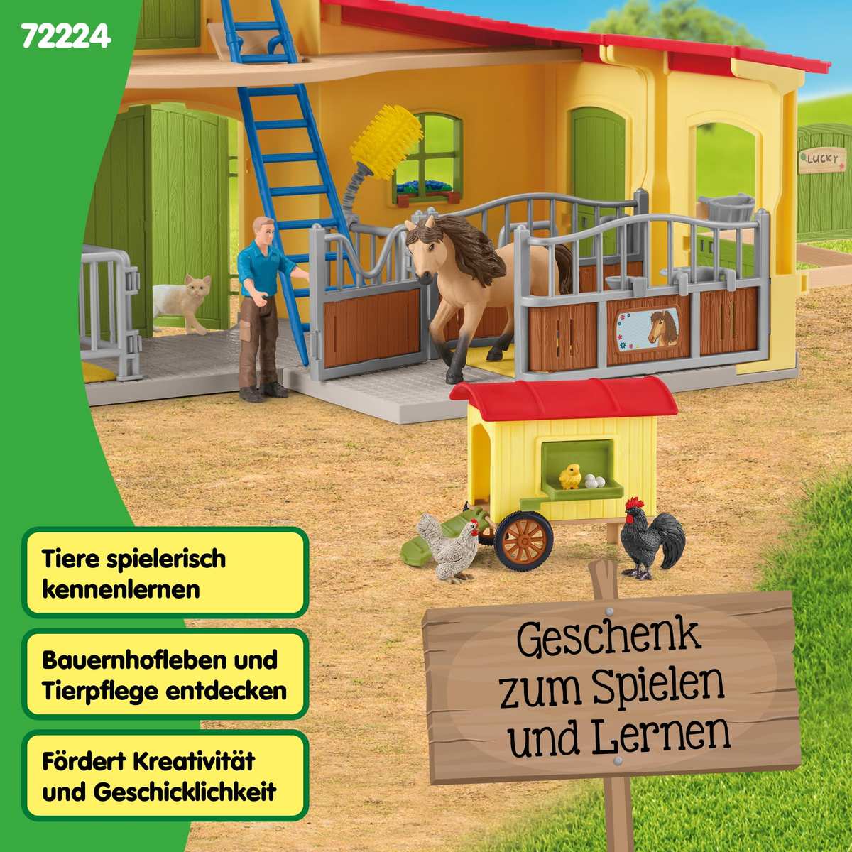 Schleich Farm World 72224 Farm mit Hühnerstall und Pferdebox 123 Teile 3+