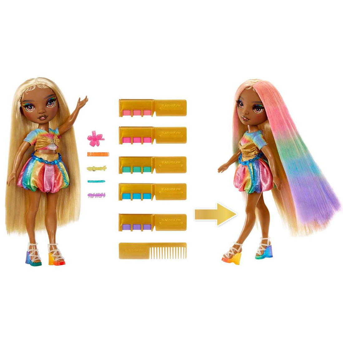 Rainbow High Hair Chalk & Style Doll Meline 28 cm Puppe in Regenbogen- und Goldfarben 4+