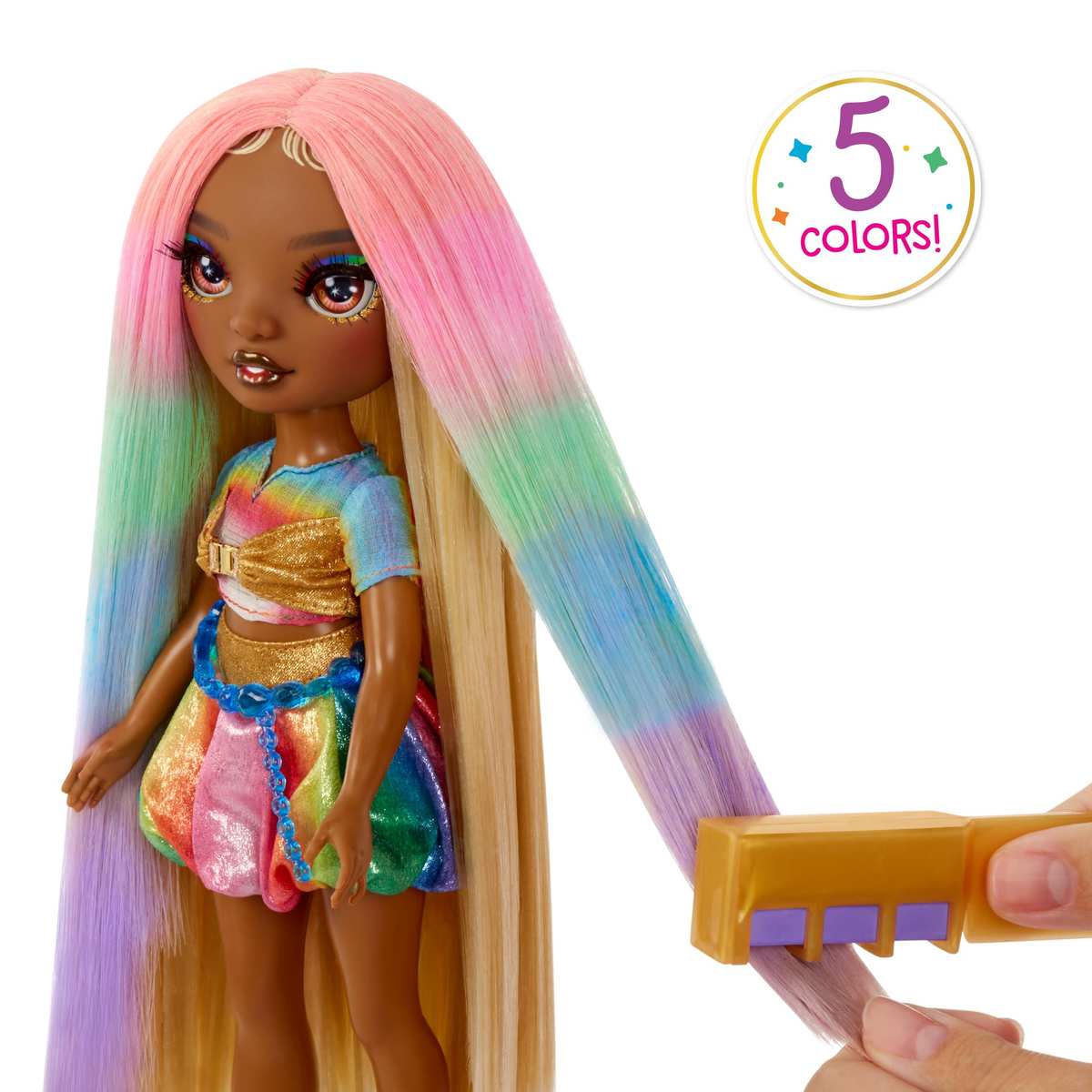Rainbow High Hair Chalk & Style Doll Meline 28 cm Puppe in Regenbogen- und Goldfarben 4+