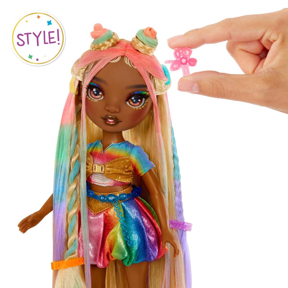 Rainbow High Hair Chalk & Style Doll Meline 28 cm Puppe in Regenbogen- und Goldfarben 4+