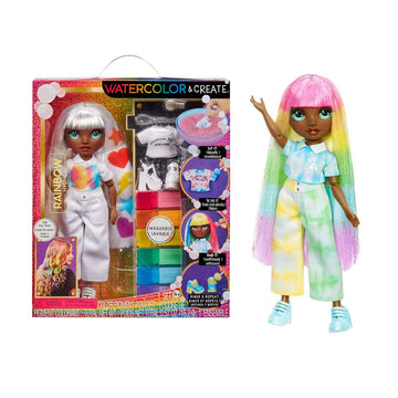 Rainbow High Watercolour & Create DIY Modepuppe Grüne Augen Glattes Haar 4+