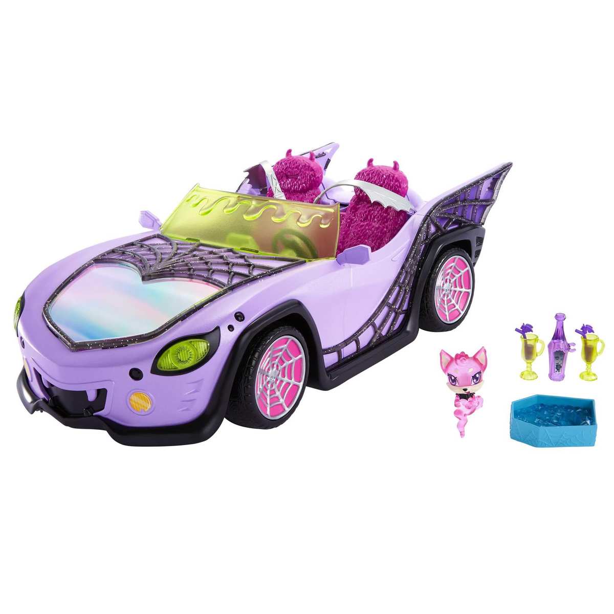 Monster High Ghoul Mobile Cabrio mit Spinnennetzen plüschigem Innenraum ohne Puppen HHK63