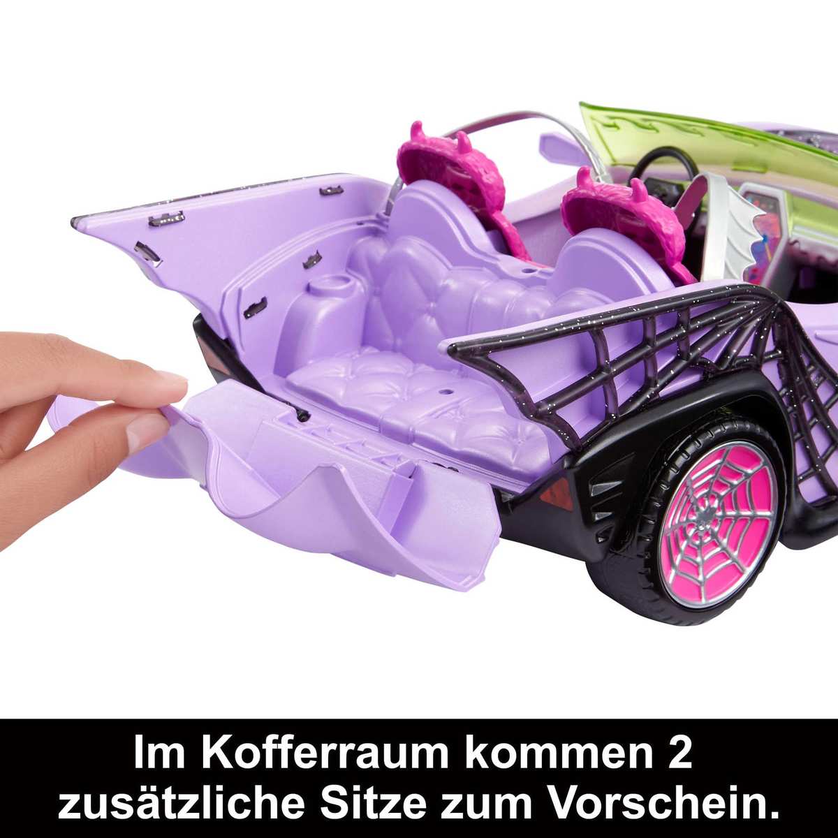 Monster High Ghoul Mobile Cabrio mit Spinnennetzen plüschigem Innenraum ohne Puppen HHK63