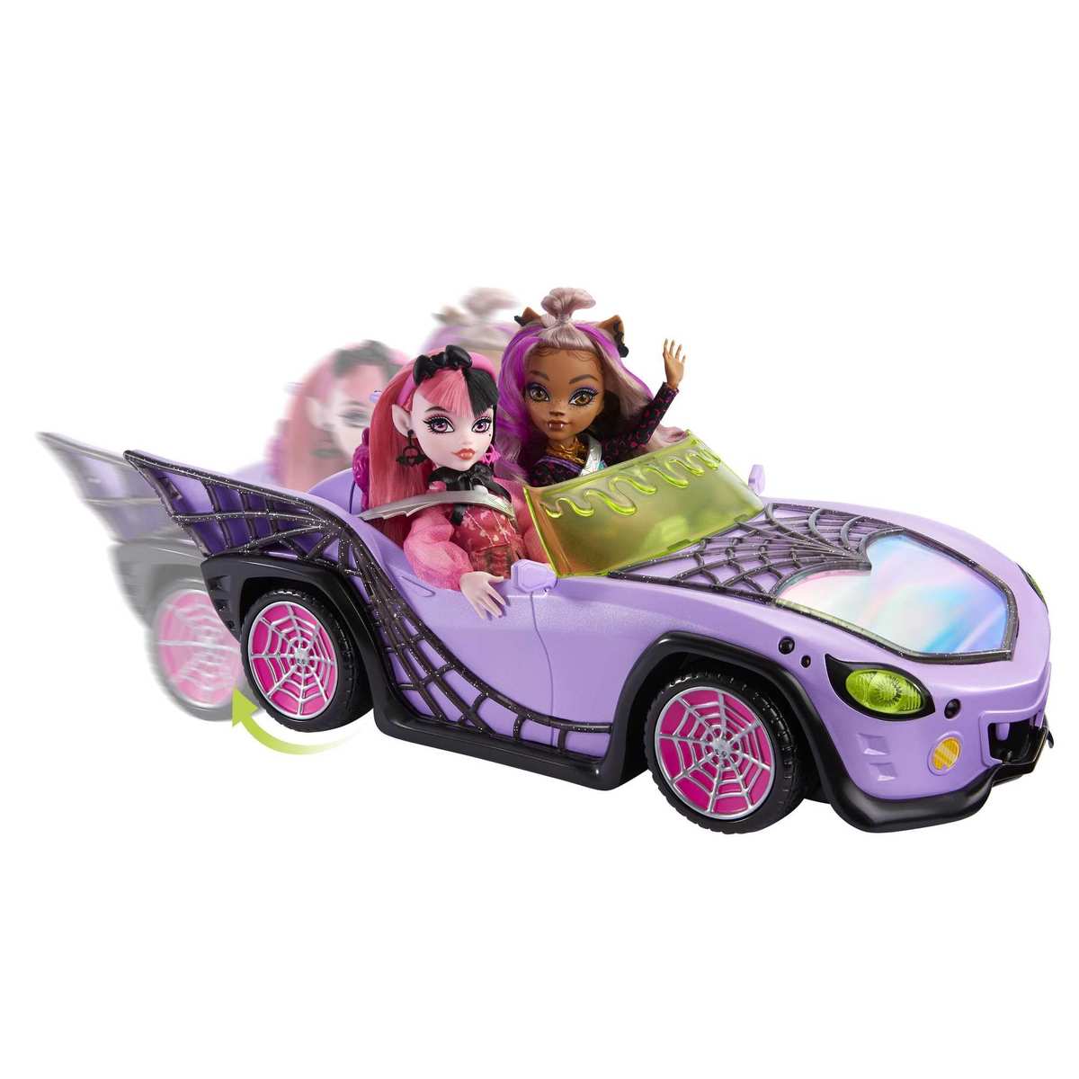 Monster High Ghoul Mobile Cabrio mit Spinnennetzen plüschigem Innenraum ohne Puppen HHK63