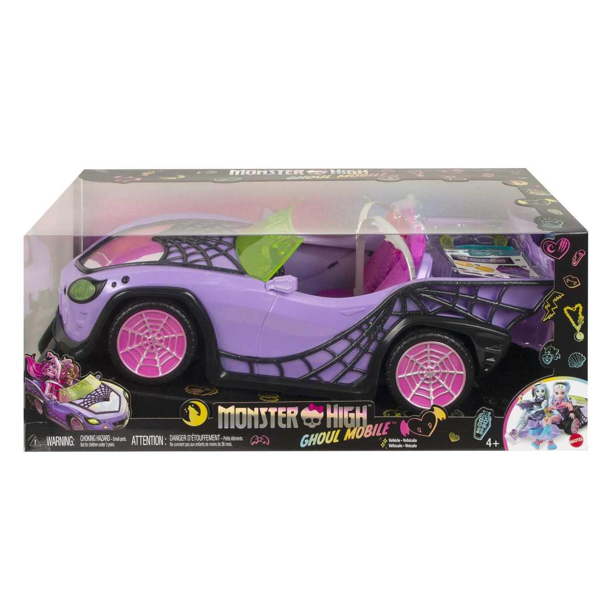 Monster High Ghoul Mobile Cabrio mit Spinnennetzen plüschigem Innenraum ohne Puppen HHK63