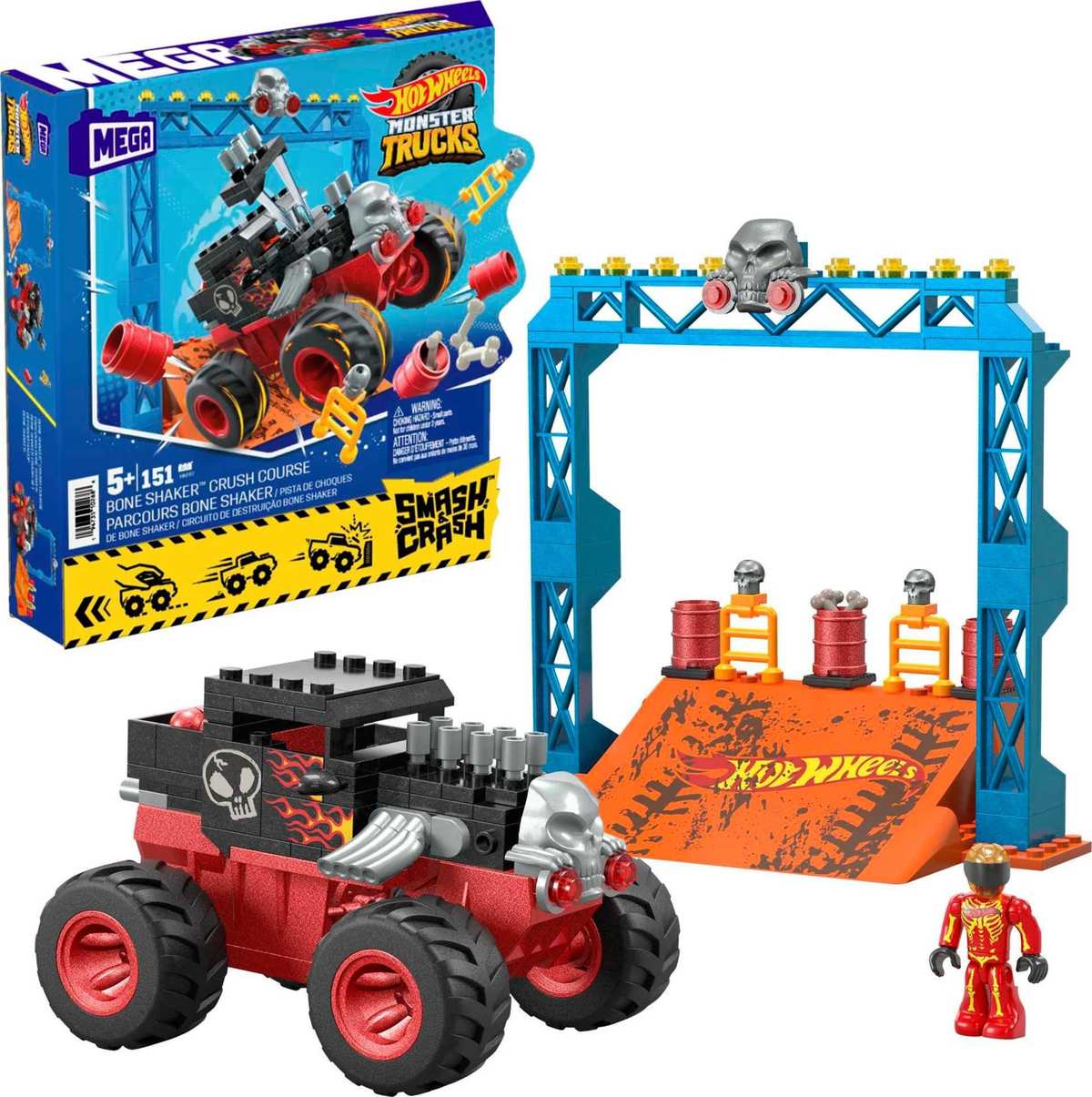 MEGA Hot Wheels Smash-und-Crash Bone Shaker Crush Set 151 tlg. Monster Truck 5+ HKF87