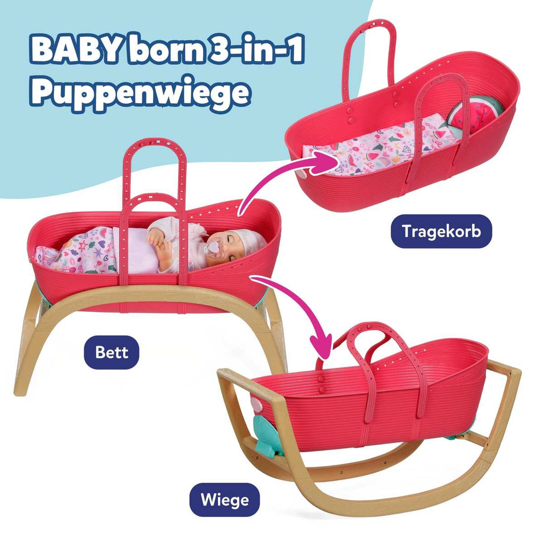 BABY born 3-in-1 Stubenwagen mit Click & Play ab 3 Jahre