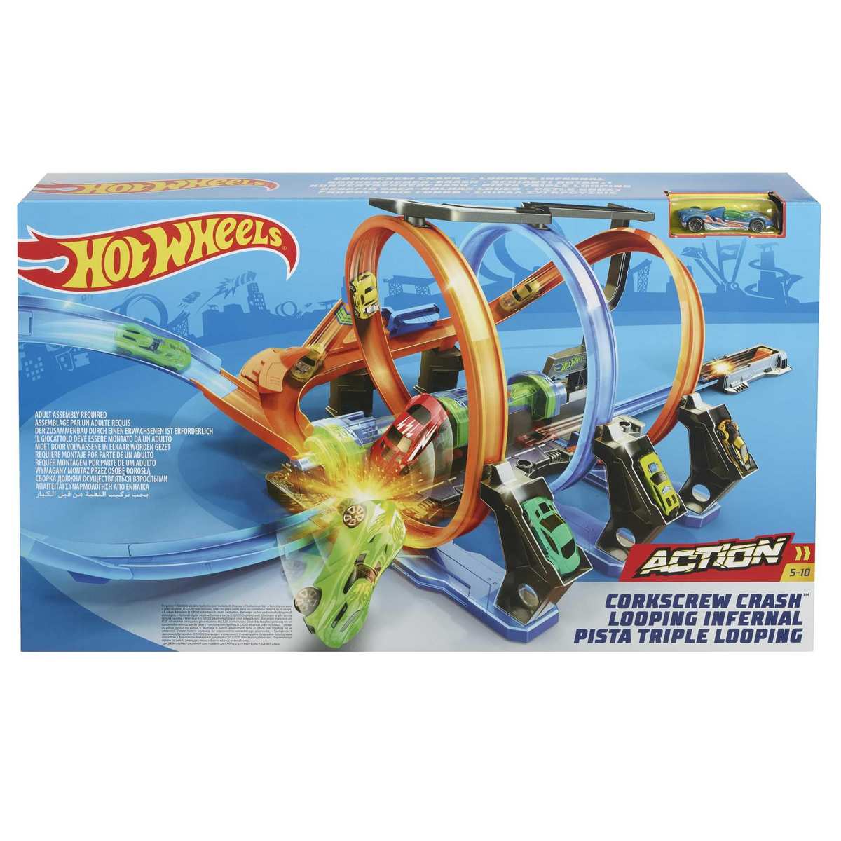 Hot Wheels Corkscrew Crash Streckenset & Spielzeugauto Looping 5+