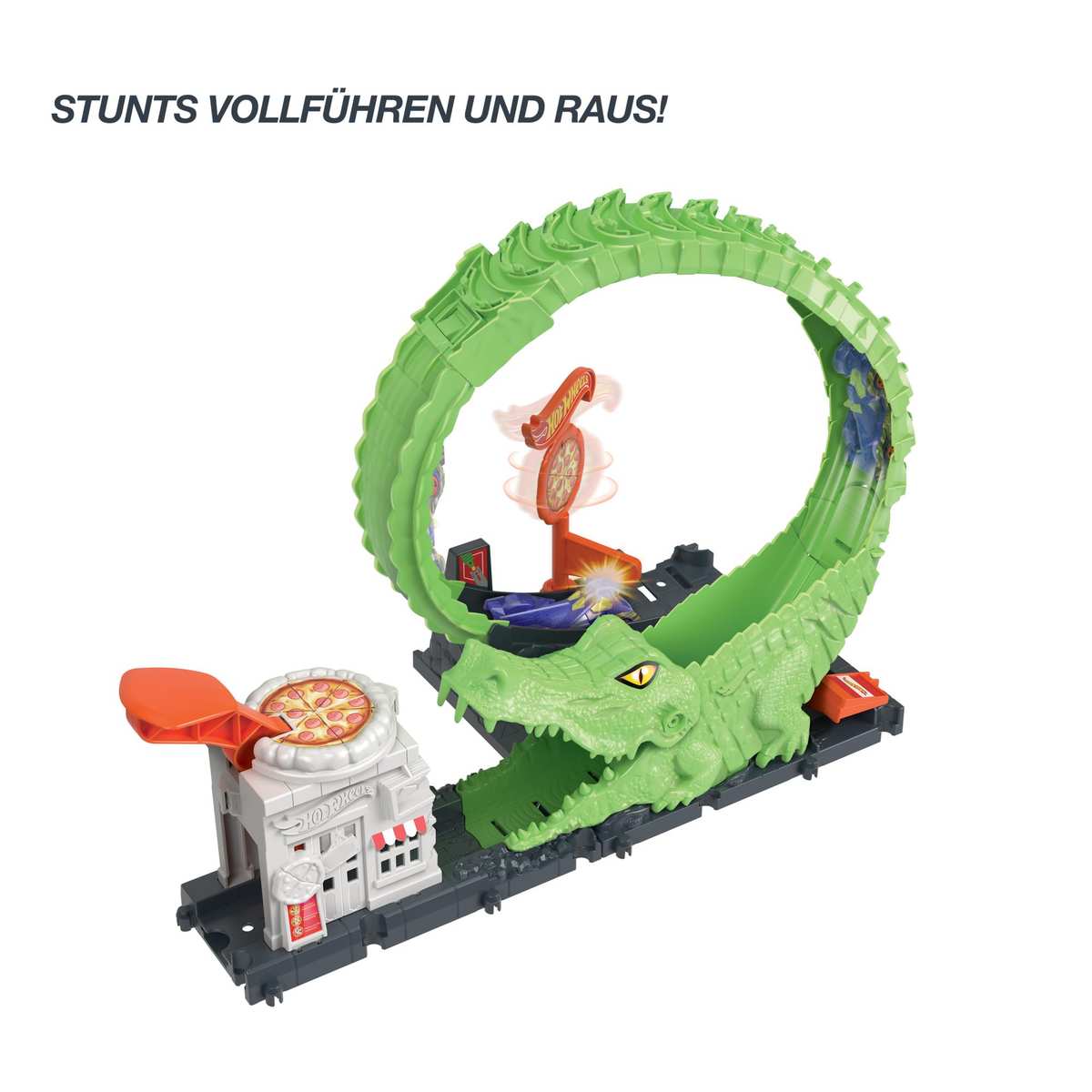 Hot Wheels Spielset Krokodilangriff Rennbahn Looping Spirale Pizzeria 4+ HKX39