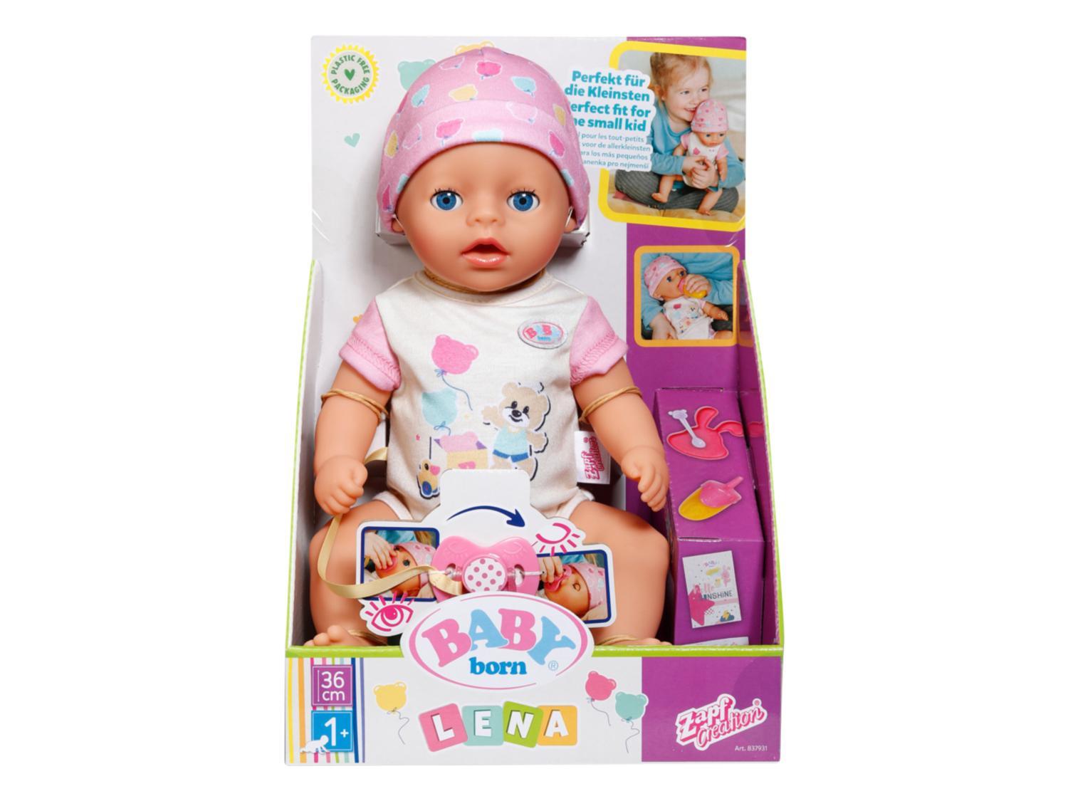 BABY Born Lena (Little Baby Girl) - 36 cm große Babypuppe - 7 Funktionen inkl. Accessoires & Strampler - Funktioniert komplett ohne Batterien - Geeignet für Kleinkinder ab 1 Jahr